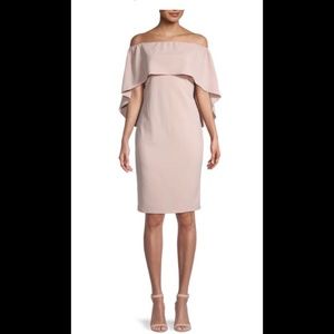 Marina Off-The-Shoulder Cape Sheath Dress